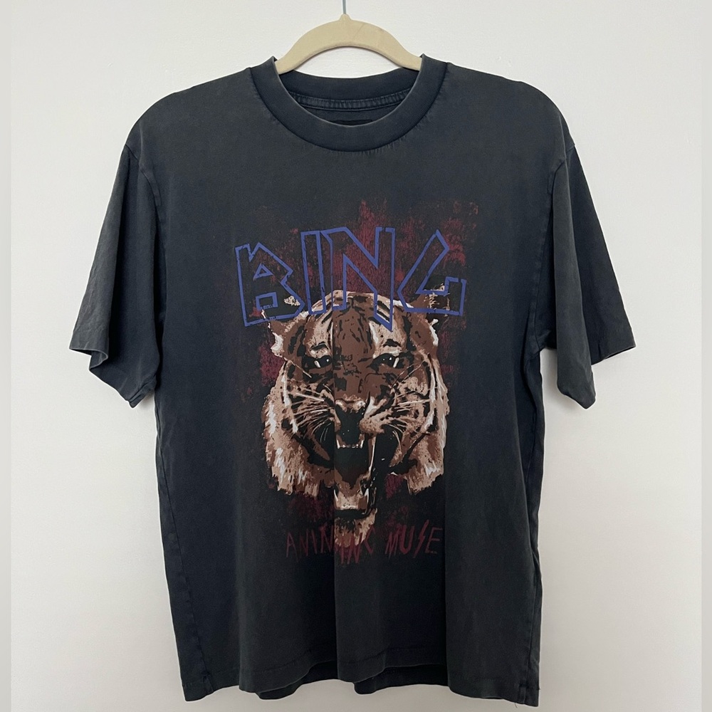 Anine Bing Tiger Short Sleeve Graphic Tee Size S Charcoal Gray Black Cotton - Picture 2 of 9